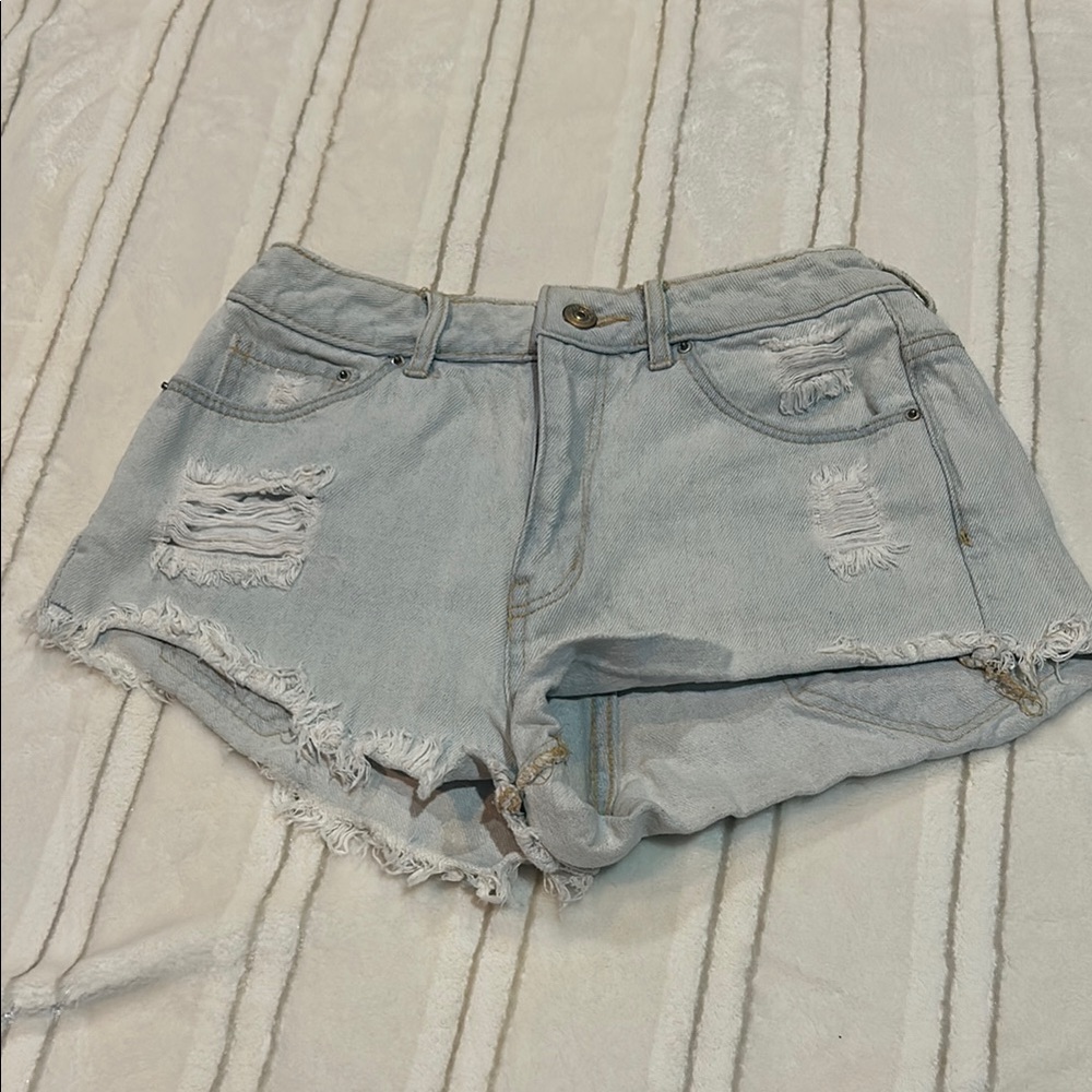 H&M Blue Jean Shorts Distressed Raw Hem
